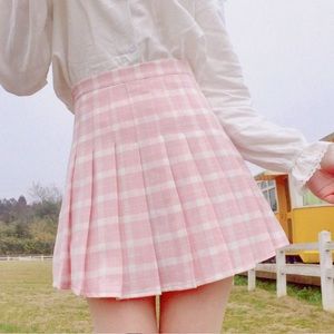 Pink plaid pleated mini skirt YesStyle